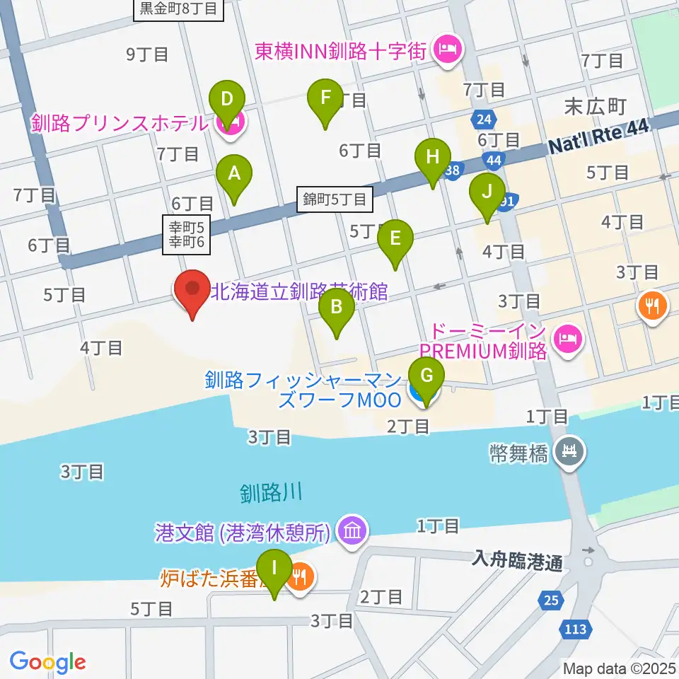北海道立釧路芸術館 アートホール周辺のカフェ一覧地図