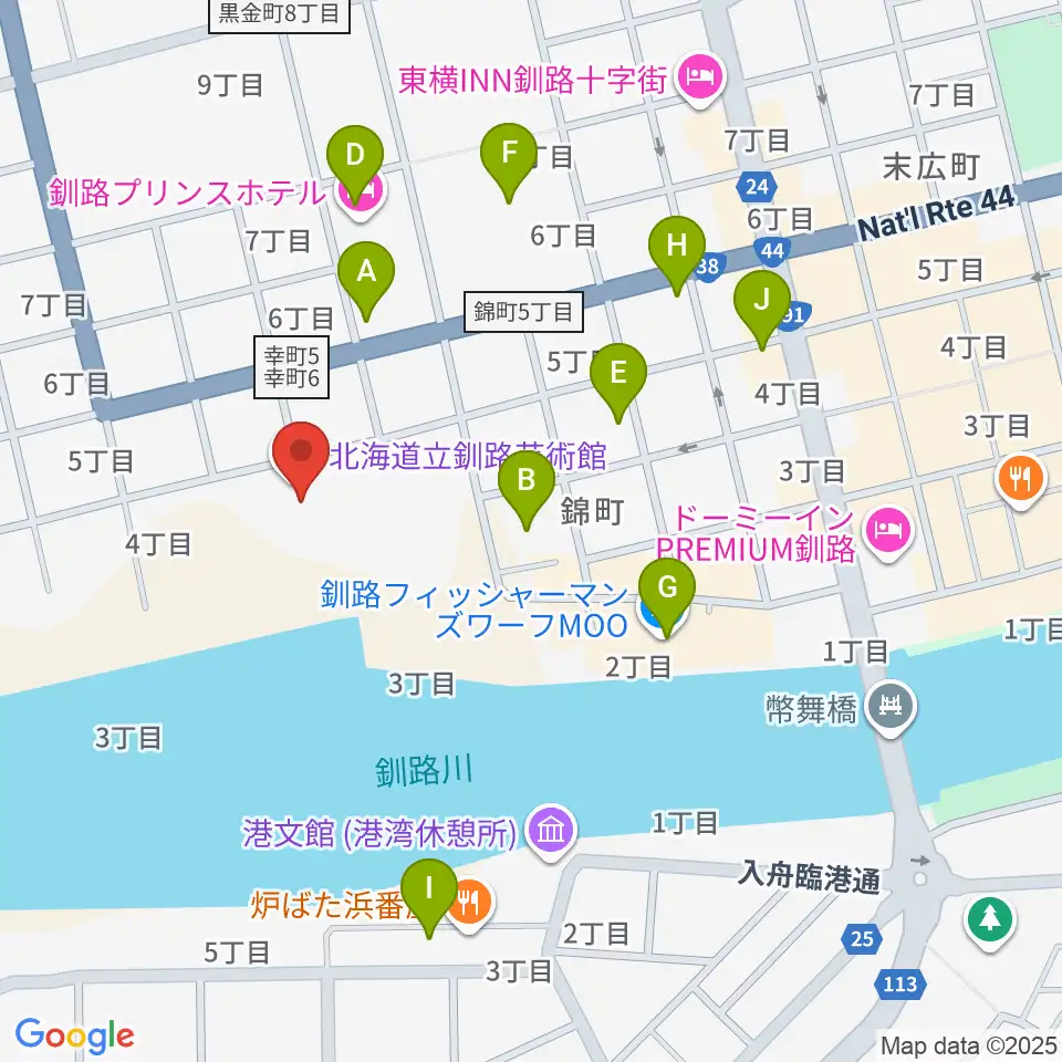 北海道立釧路芸術館 アートホール周辺のカフェ一覧地図