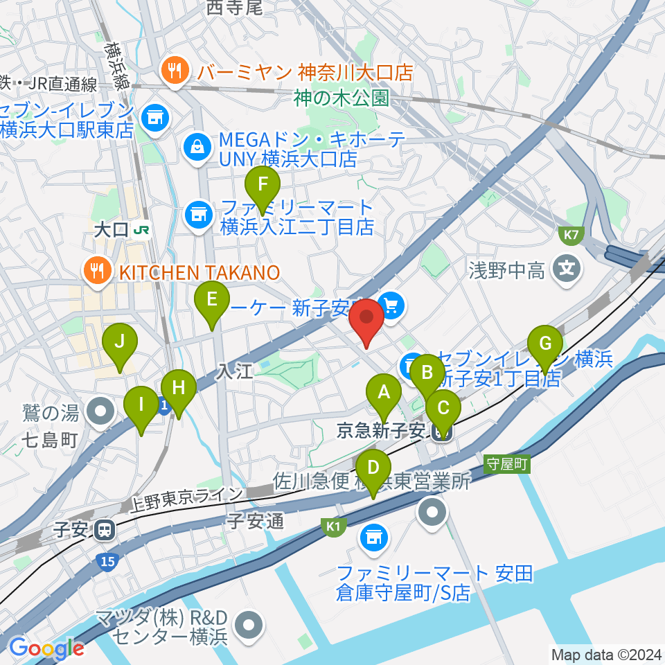 新子安ミュージックスペースグレコ周辺のカフェ一覧地図