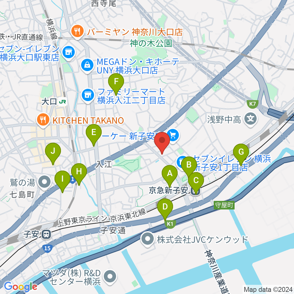 新子安ミュージックスペースグレコ周辺のカフェ一覧地図