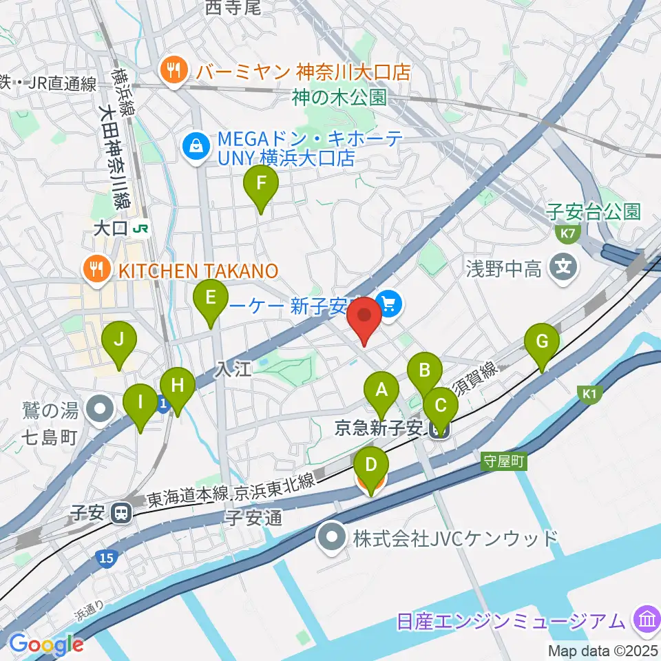 新子安ミュージックスペースグレコ周辺のカフェ一覧地図