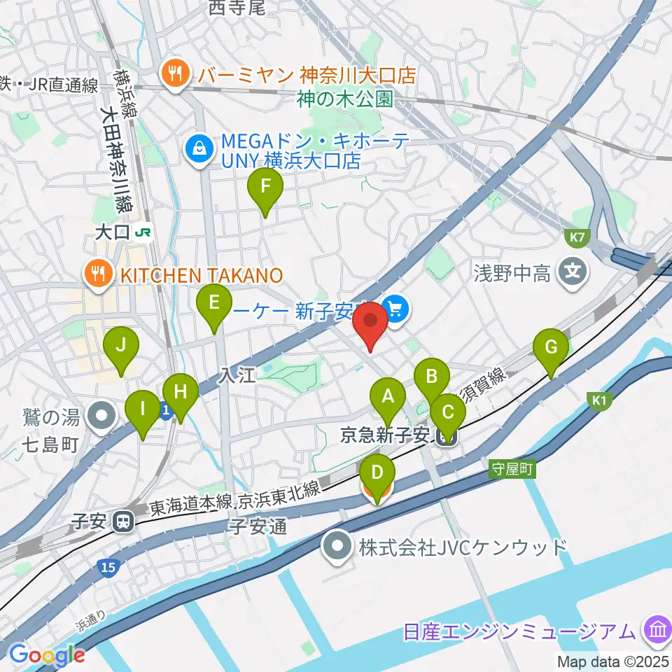 新子安ミュージックスペースグレコ周辺のカフェ一覧地図