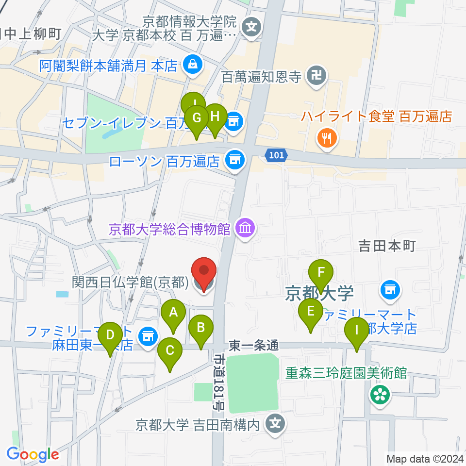 アンスティチュ・フランセ関西周辺のカフェ一覧地図