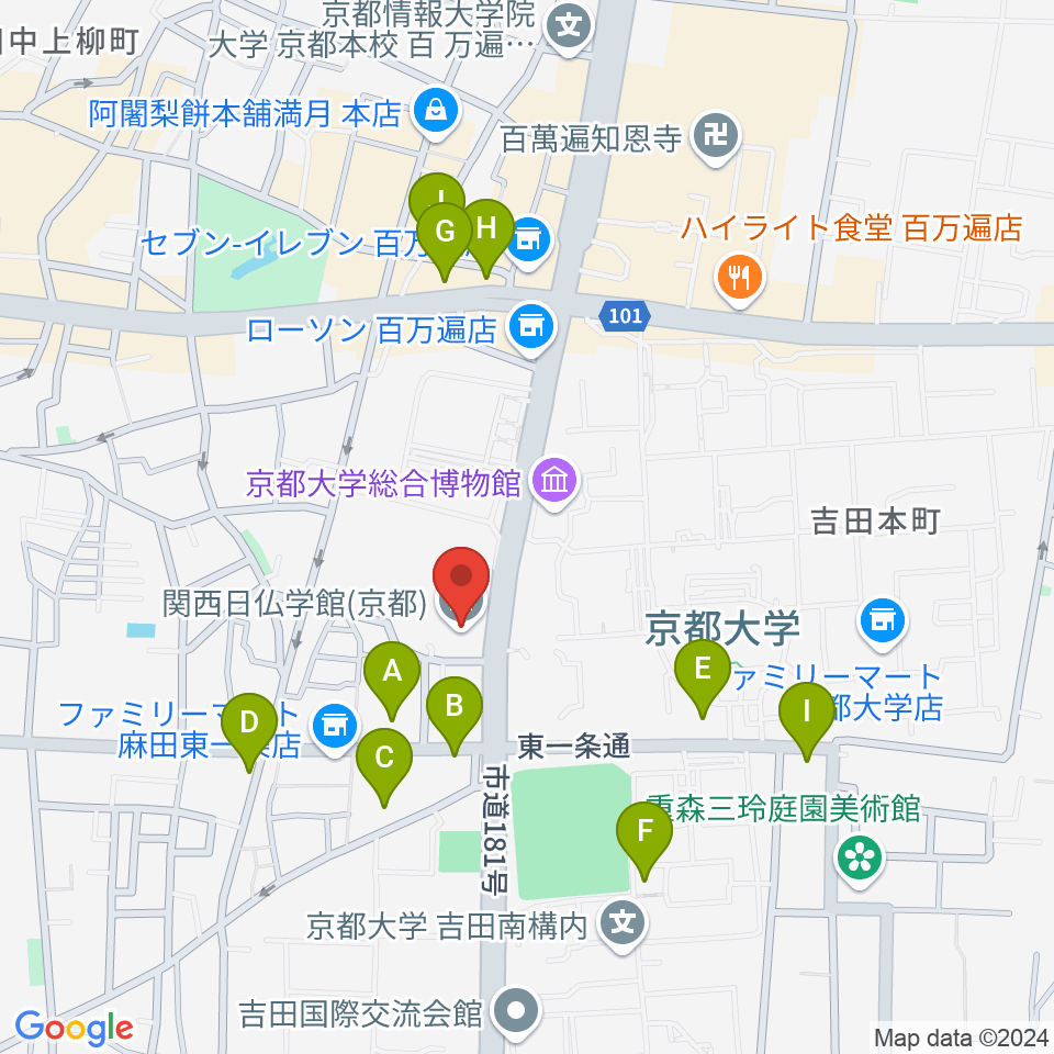 アンスティチュ・フランセ関西周辺のカフェ一覧地図