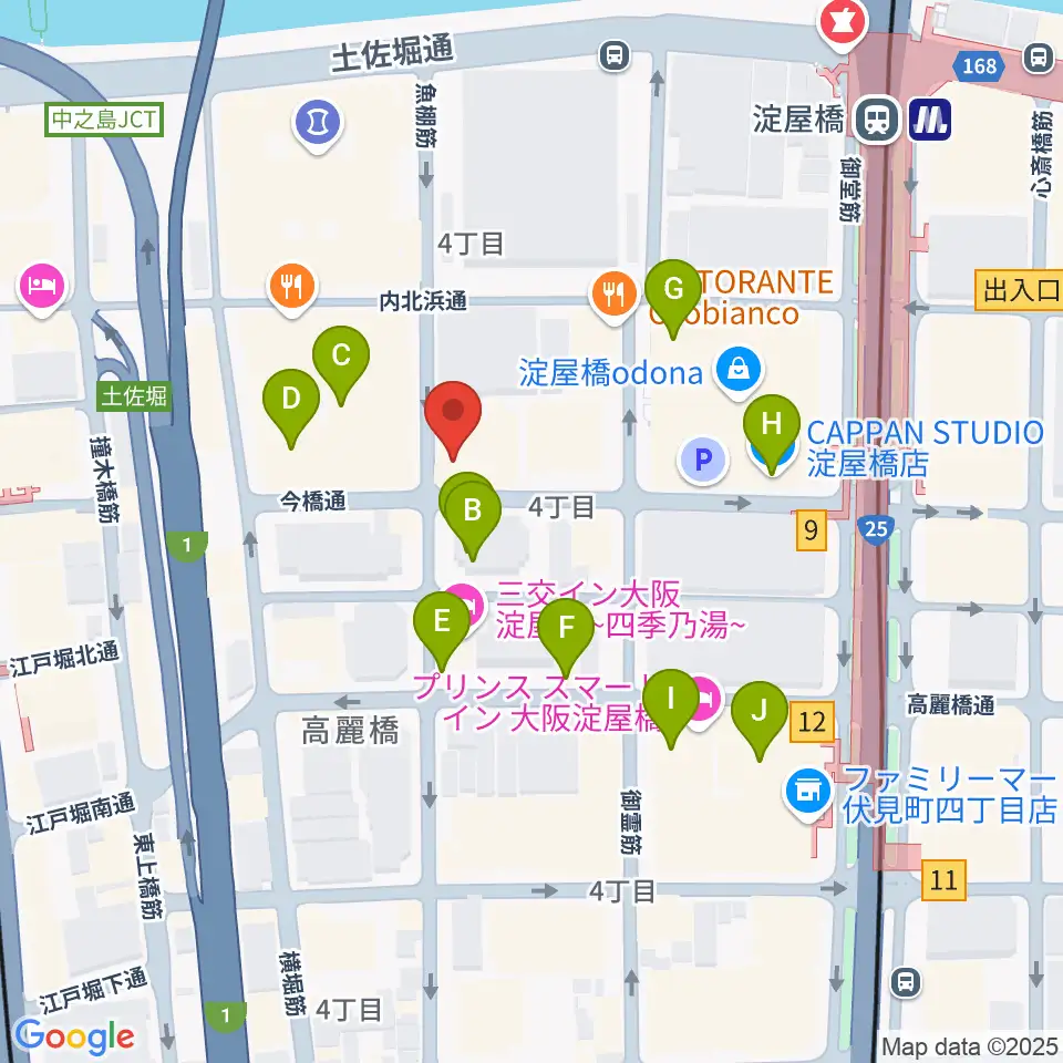 大阪倶楽部4階ホール周辺のカフェ一覧地図