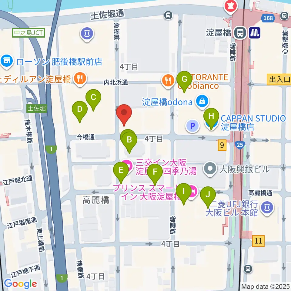 大阪倶楽部4階ホール周辺のカフェ一覧地図
