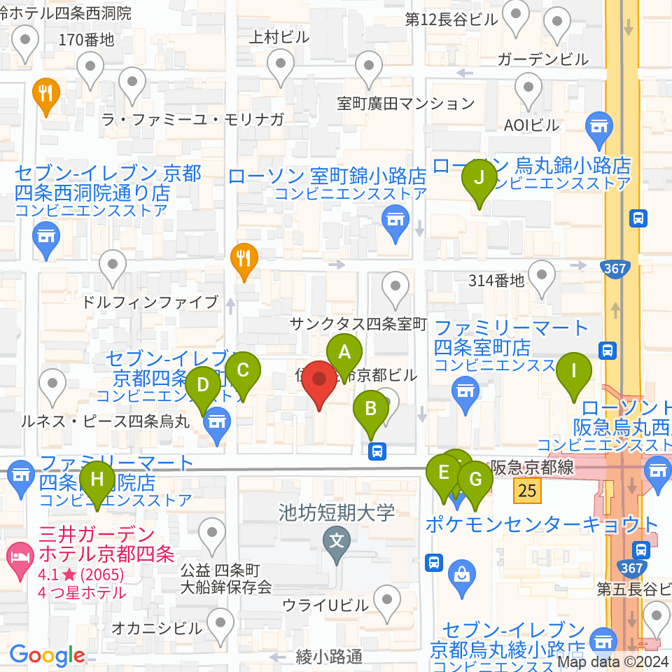 ヴィルトゥオーゾ京都四条烏丸店周辺のカフェ一覧地図
