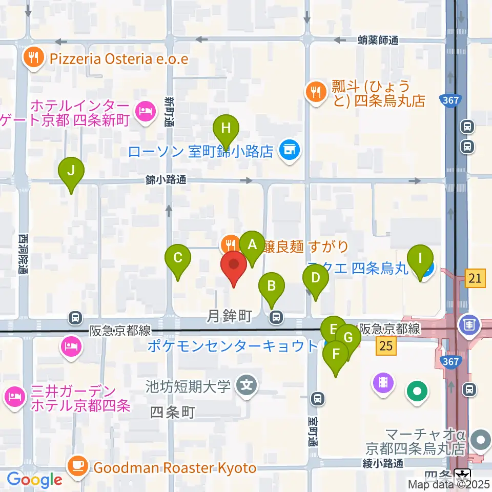 ヴィルトゥオーゾ京都四条烏丸店周辺のカフェ一覧地図