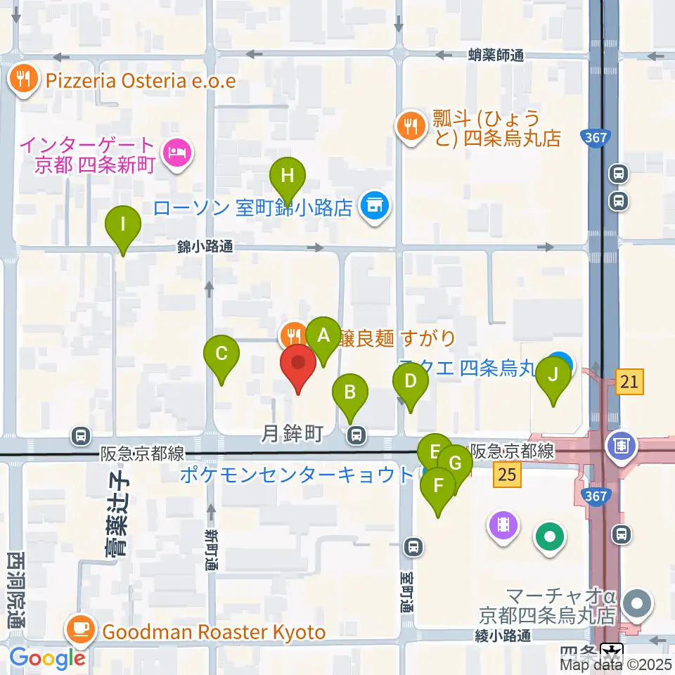 ヴィルトゥオーゾ京都四条烏丸店周辺のカフェ一覧地図