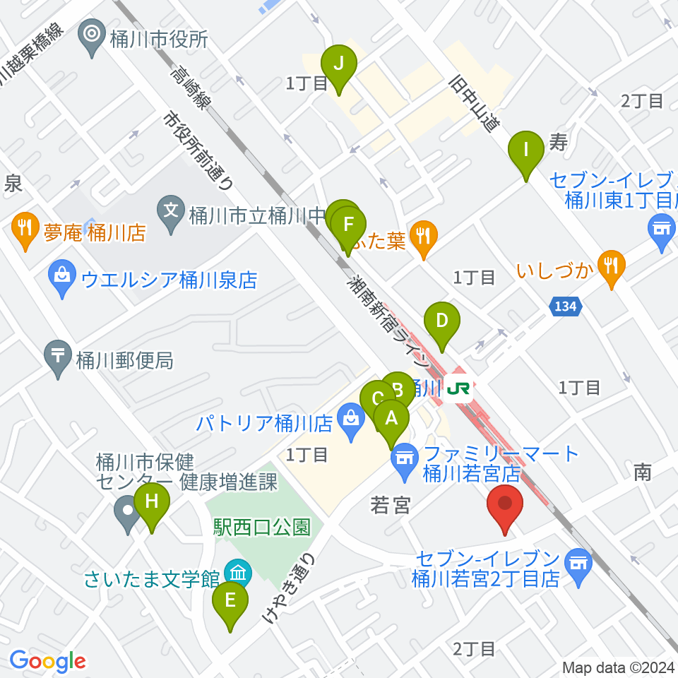 桶川の音楽スタジオVEIN周辺のカフェ一覧地図