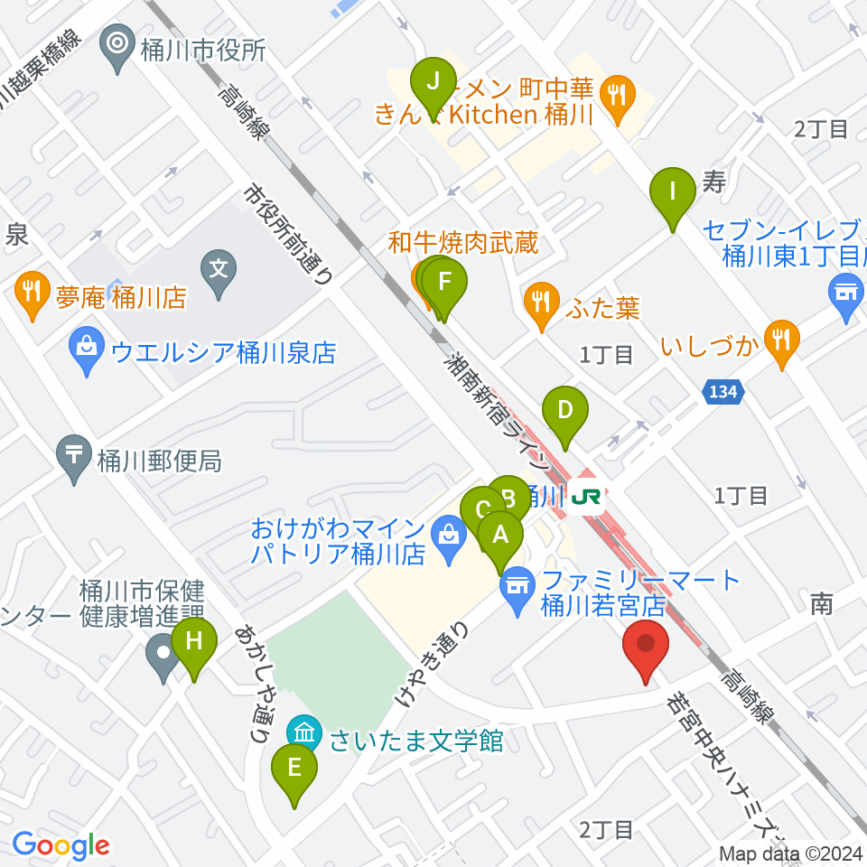 桶川の音楽スタジオVEIN周辺のカフェ一覧地図