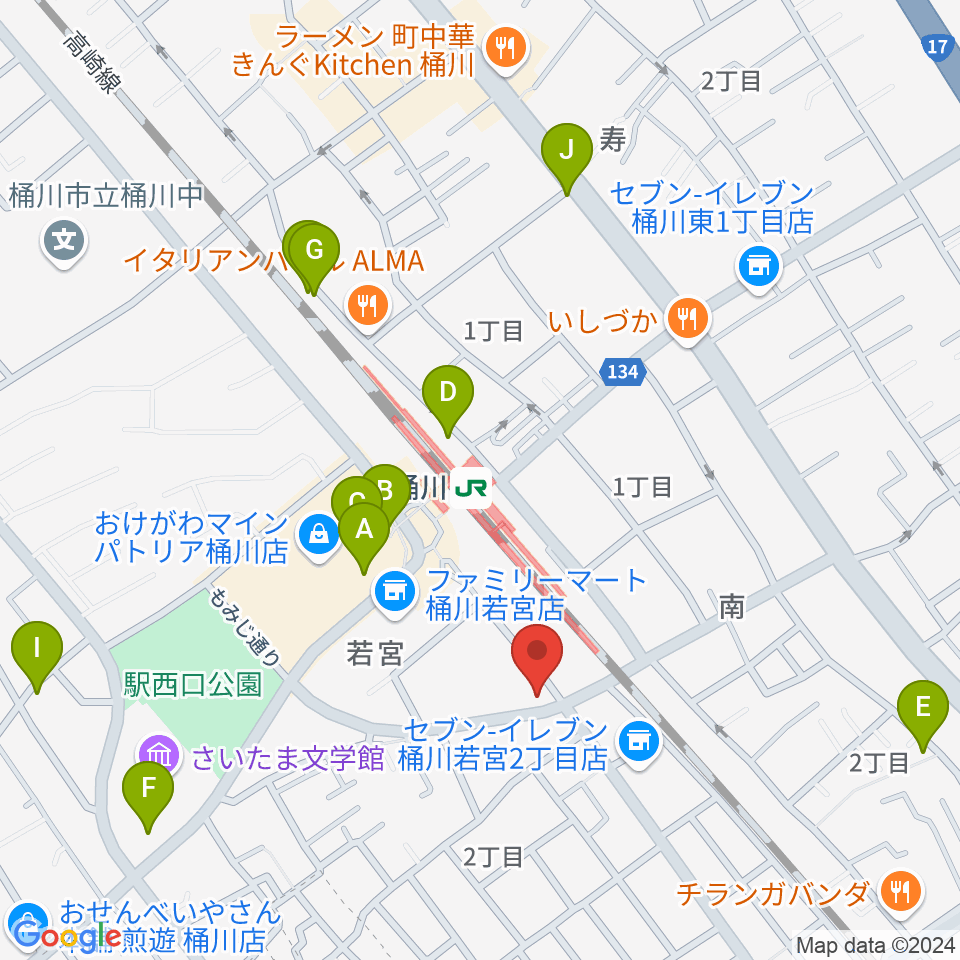 桶川の音楽スタジオVEIN周辺のカフェ一覧地図