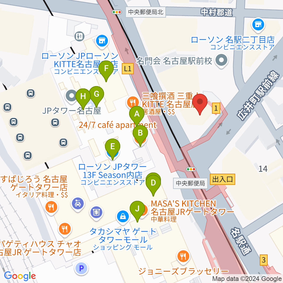 ヴィルトゥオーゾ名古屋駅前店周辺のカフェ一覧地図