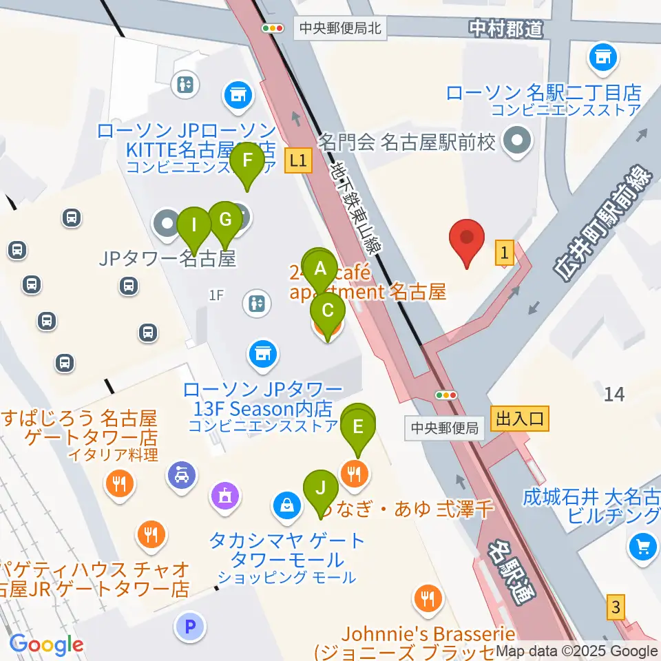 ヴィルトゥオーゾ名古屋駅前店周辺のカフェ一覧地図