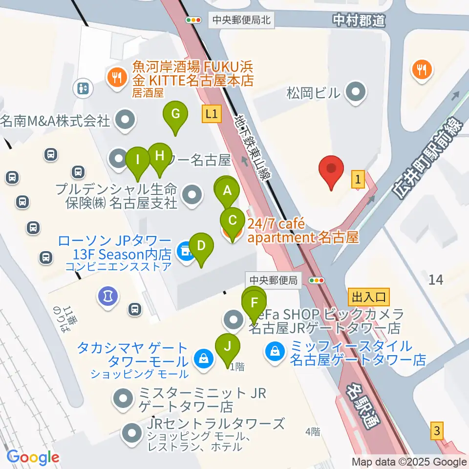 ヴィルトゥオーゾ名古屋駅前店周辺のカフェ一覧地図
