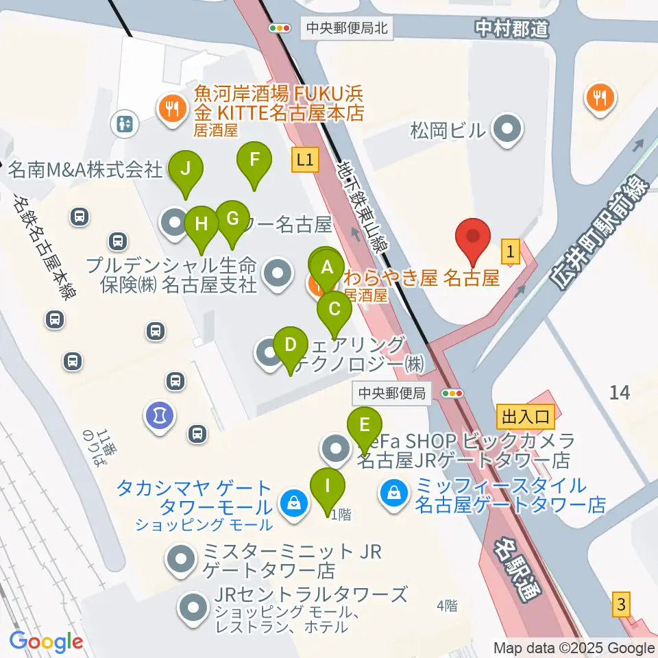 ヴィルトゥオーゾ名古屋駅前店周辺のカフェ一覧地図