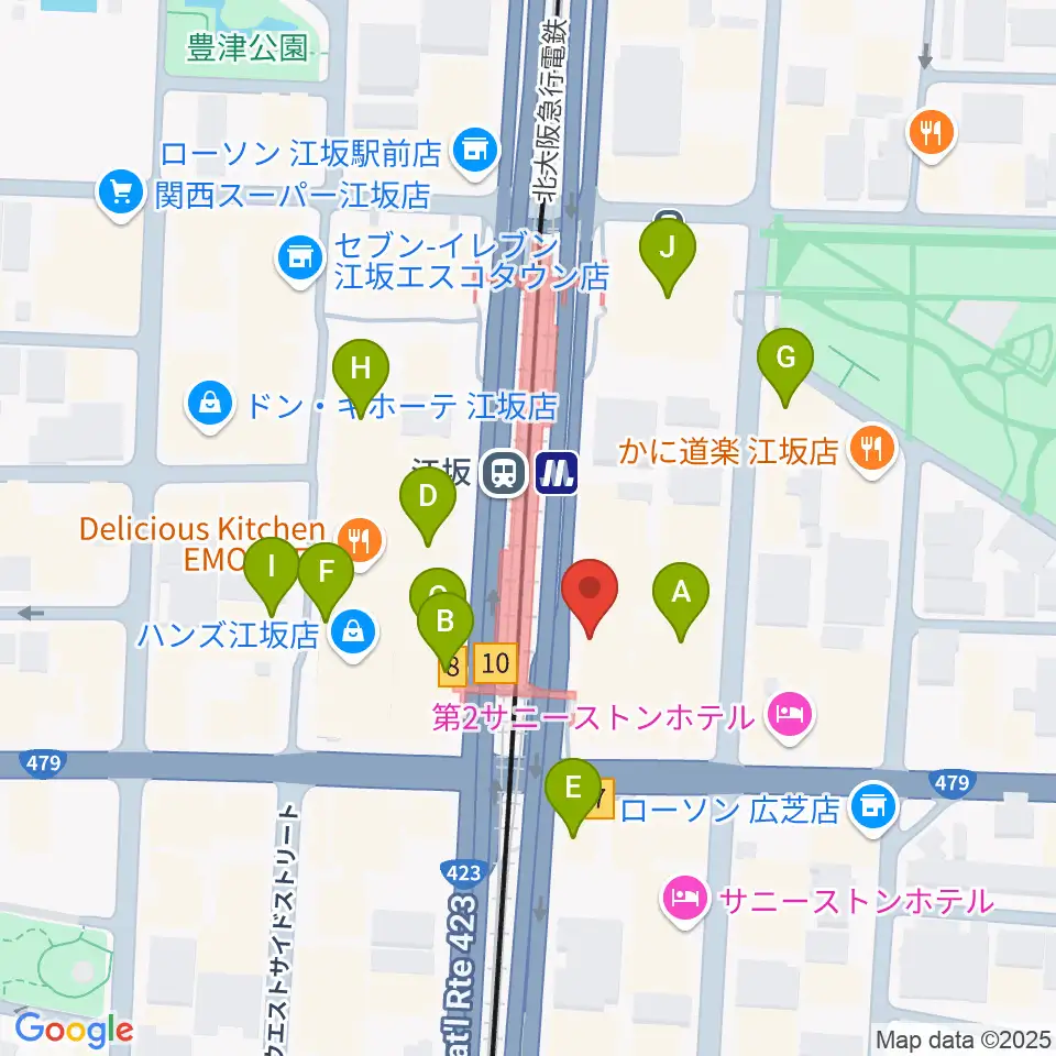 ドルフィンギターズ大阪店周辺のカフェ一覧地図
