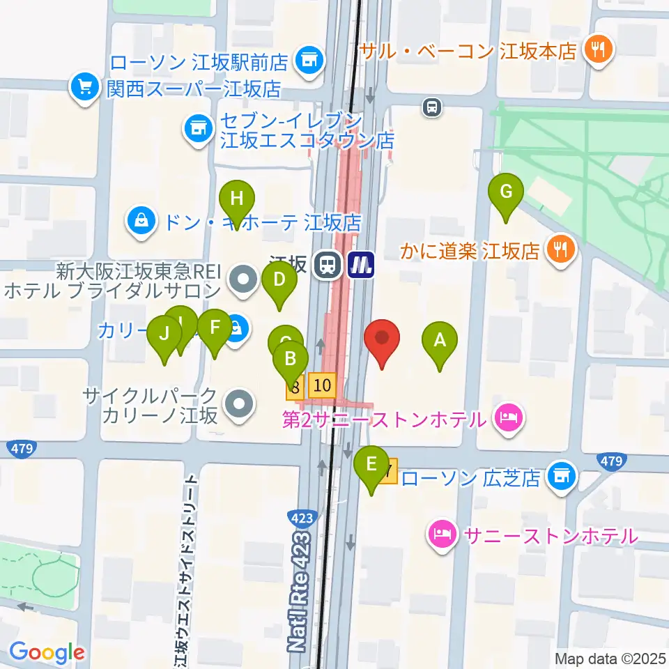 ドルフィンギターズ大阪店周辺のカフェ一覧地図