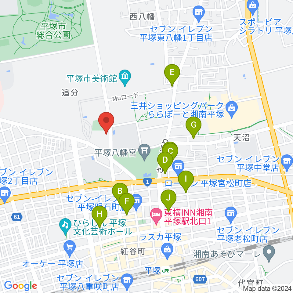 平塚市中央公民館周辺のカフェ一覧地図