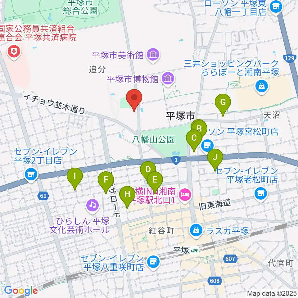 平塚市中央公民館周辺のカフェ一覧地図