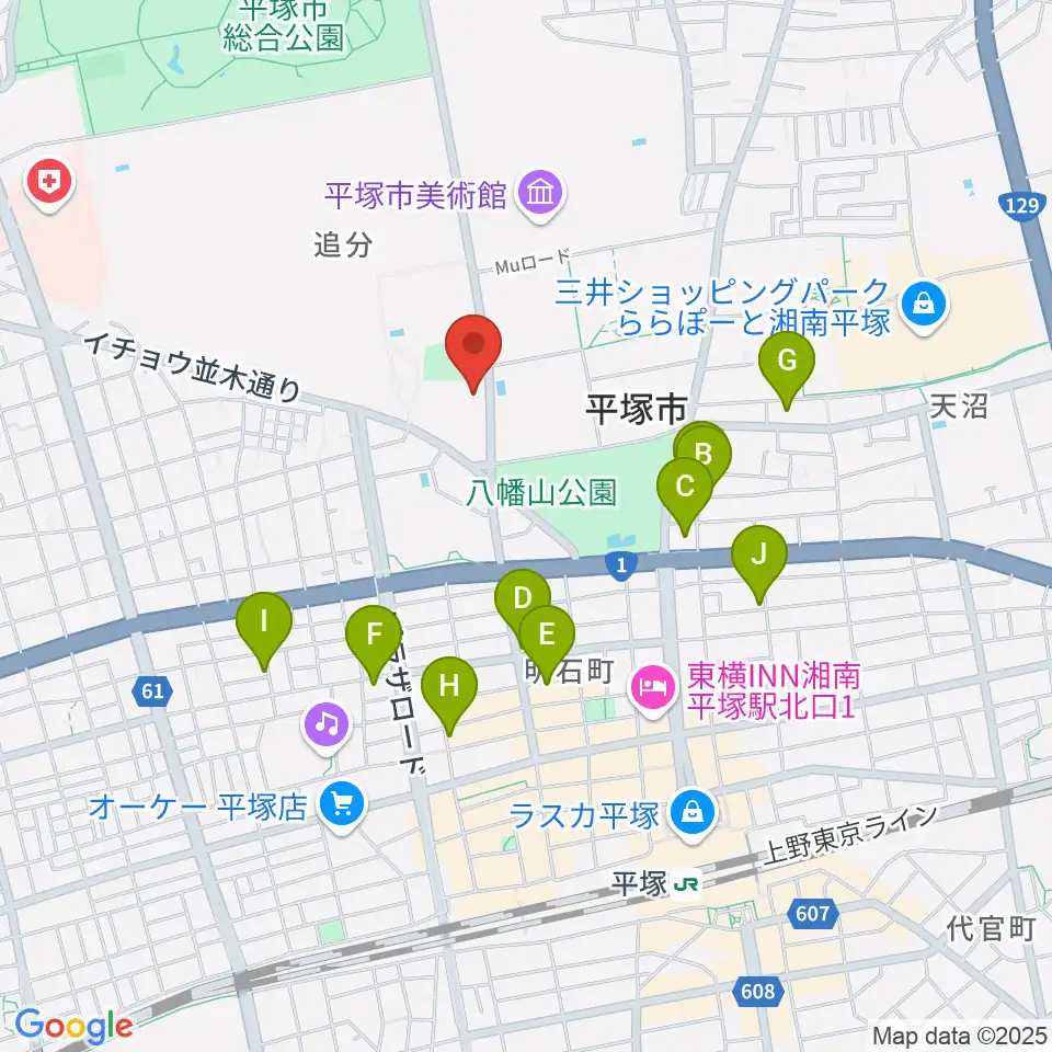 平塚市中央公民館周辺のカフェ一覧地図