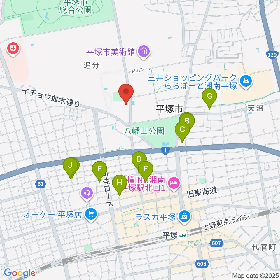 平塚市中央公民館周辺のカフェ一覧地図