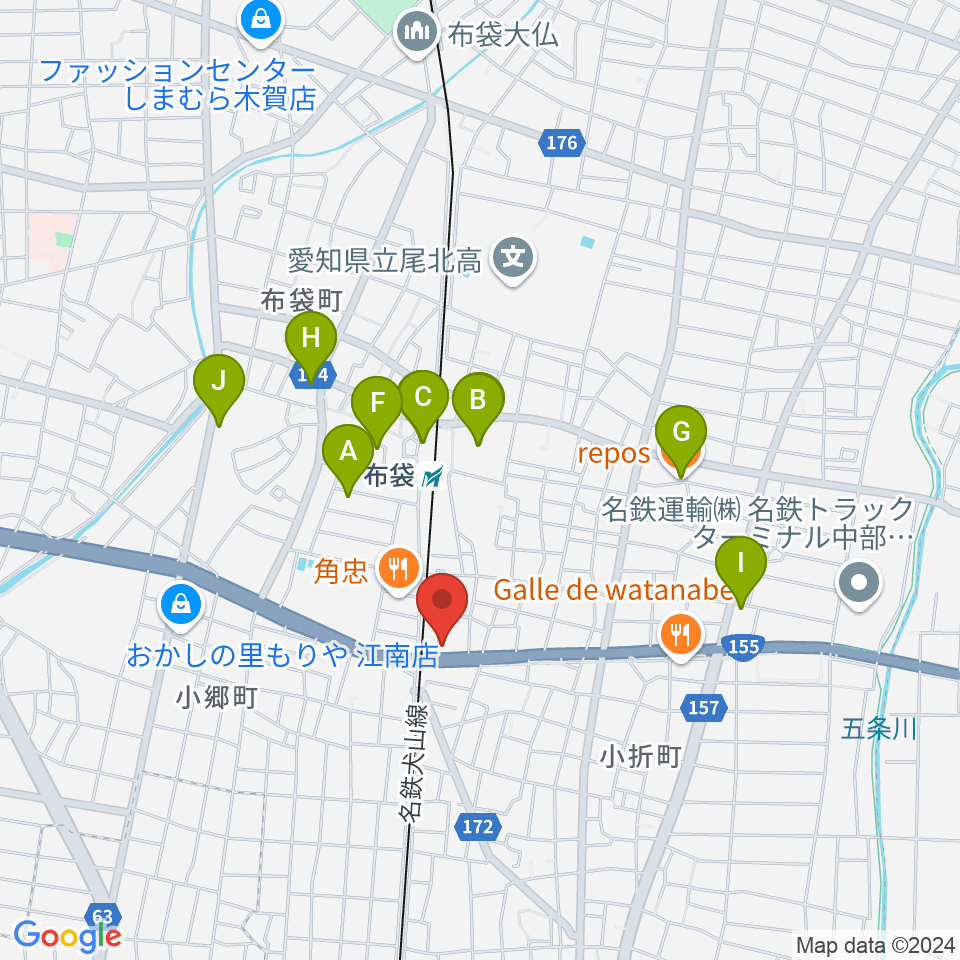 江南スタジオエム周辺のカフェ一覧地図