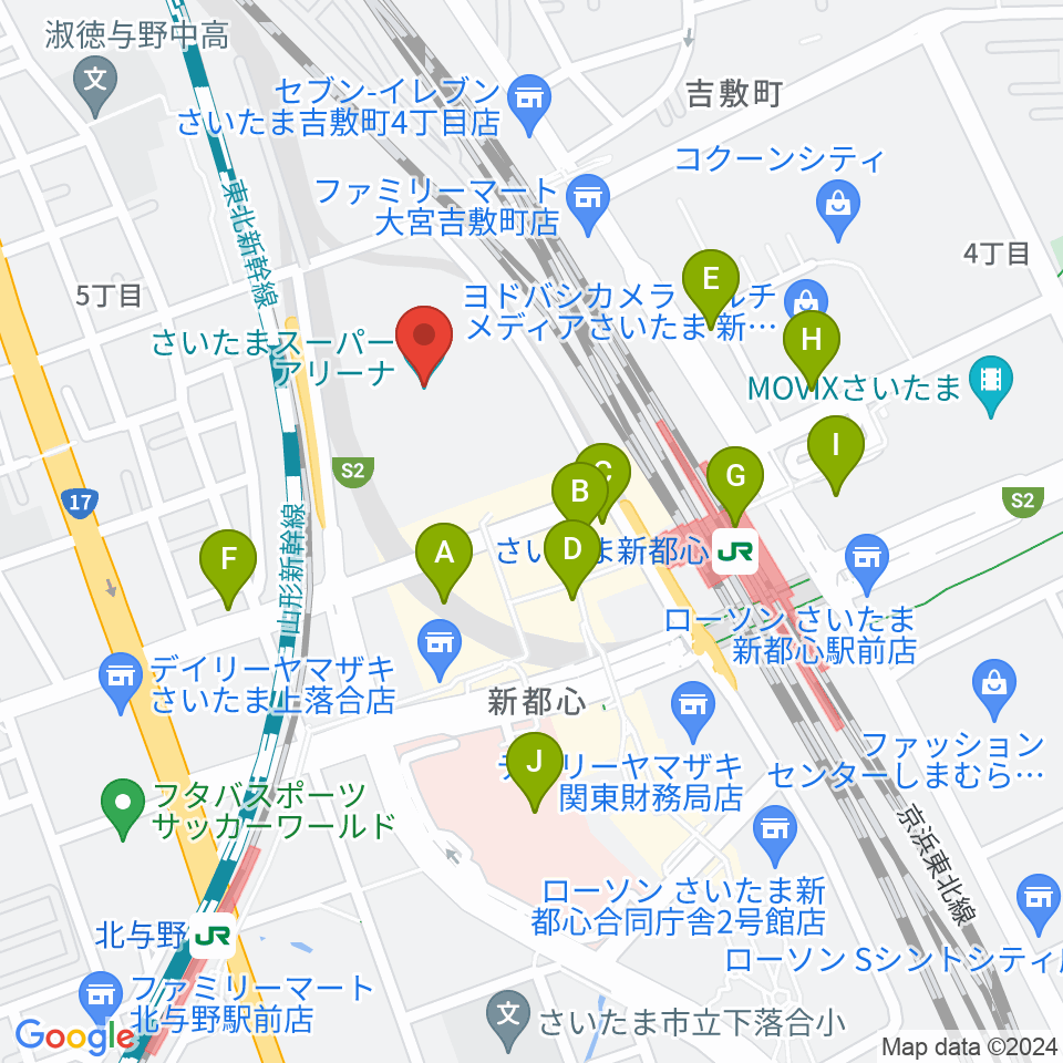 さいたまスーパーアリーナ周辺のカフェ一覧地図