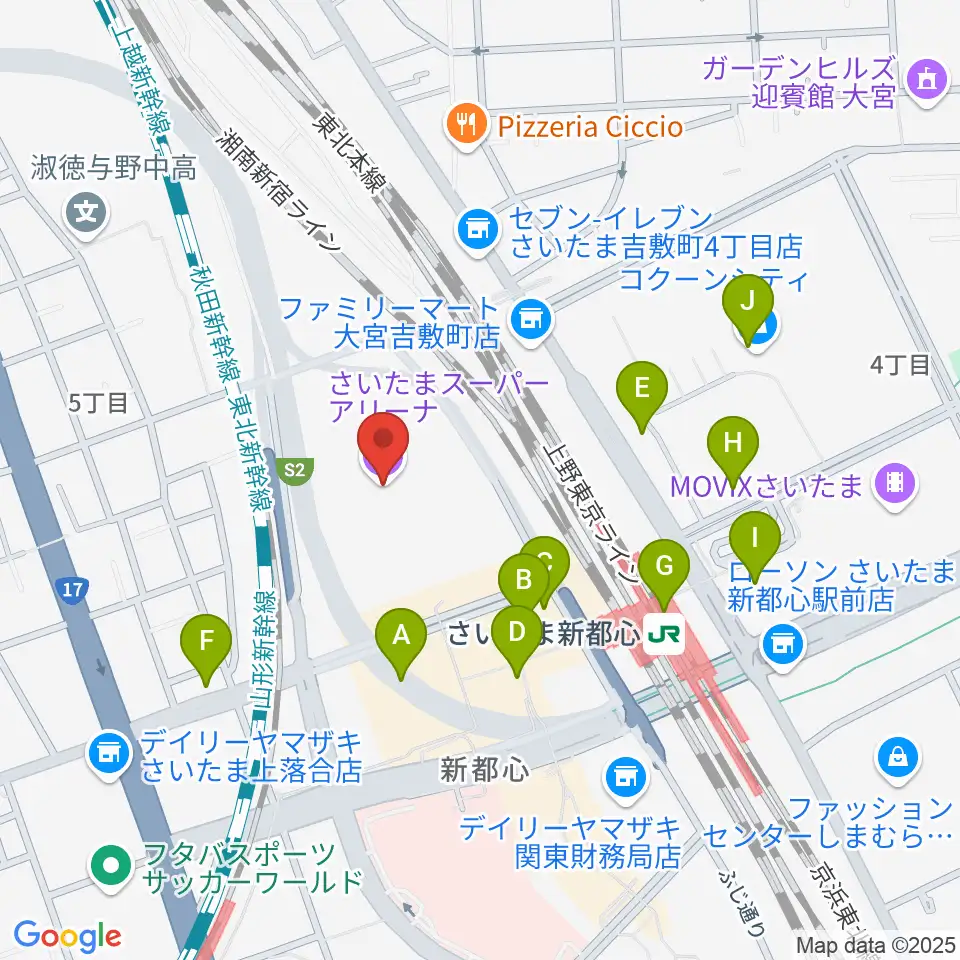 さいたまスーパーアリーナ周辺のカフェ一覧地図