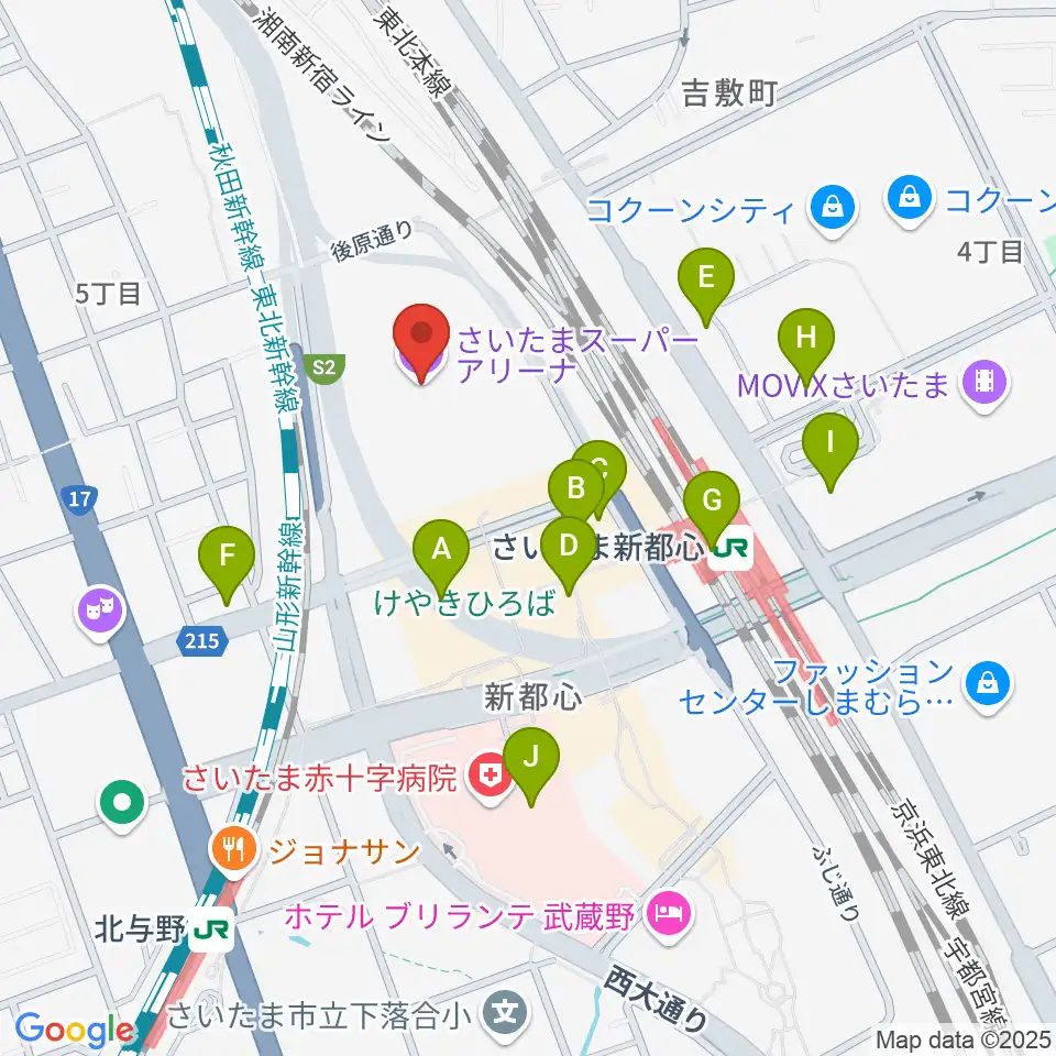さいたまスーパーアリーナ周辺のカフェ一覧地図