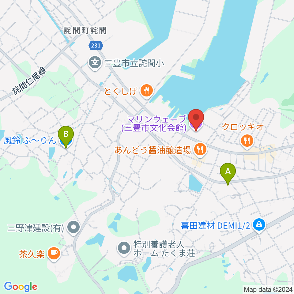 三豊市文化会館マリンウェーブ周辺のカフェ一覧地図