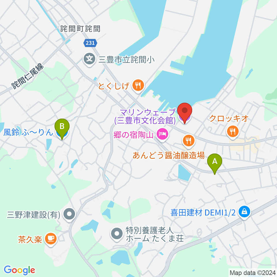 三豊市文化会館マリンウェーブ周辺のカフェ一覧地図