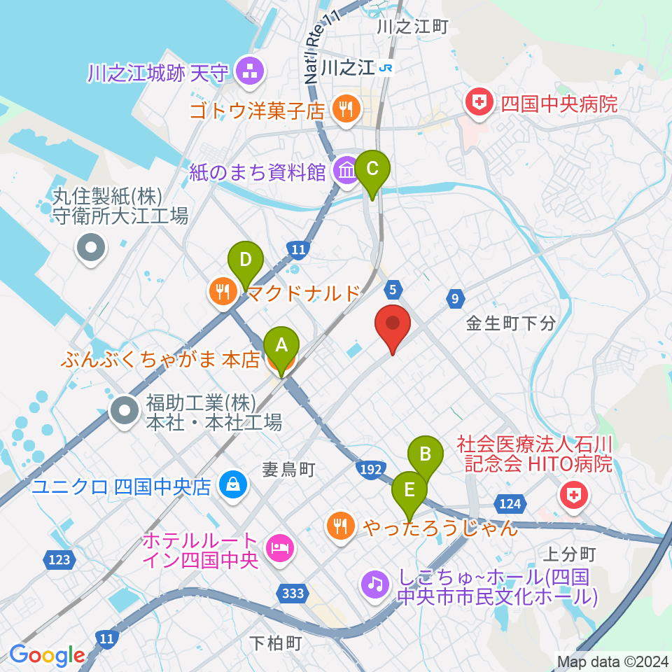 オオサカヤ 川之江店周辺のカフェ一覧地図