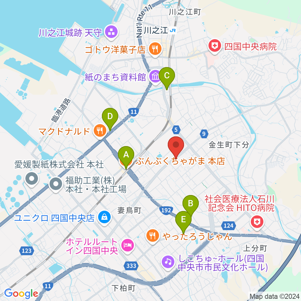 オオサカヤ 川之江店周辺のカフェ一覧地図