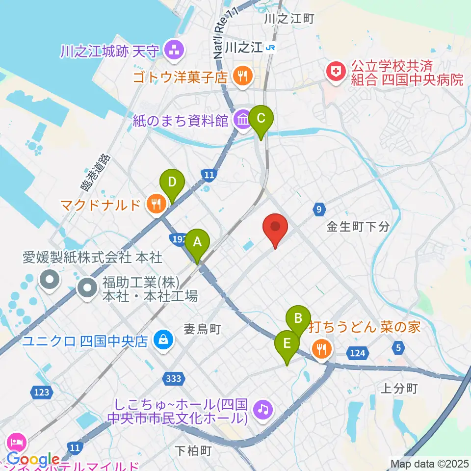 オオサカヤ 川之江店周辺のカフェ一覧地図