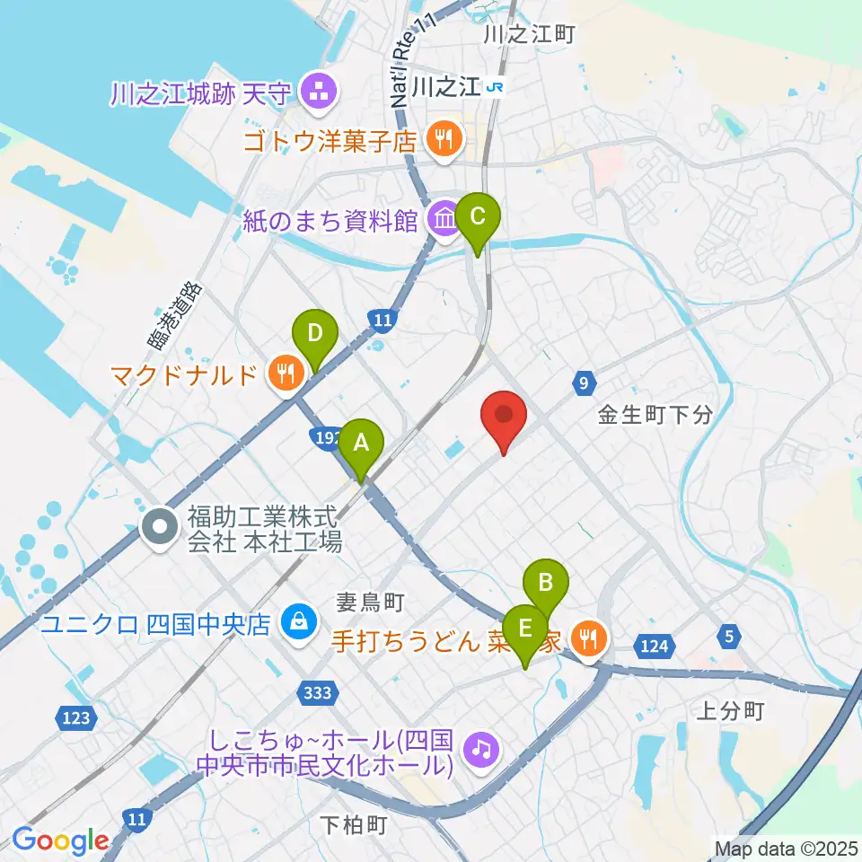 オオサカヤ 川之江店周辺のカフェ一覧地図