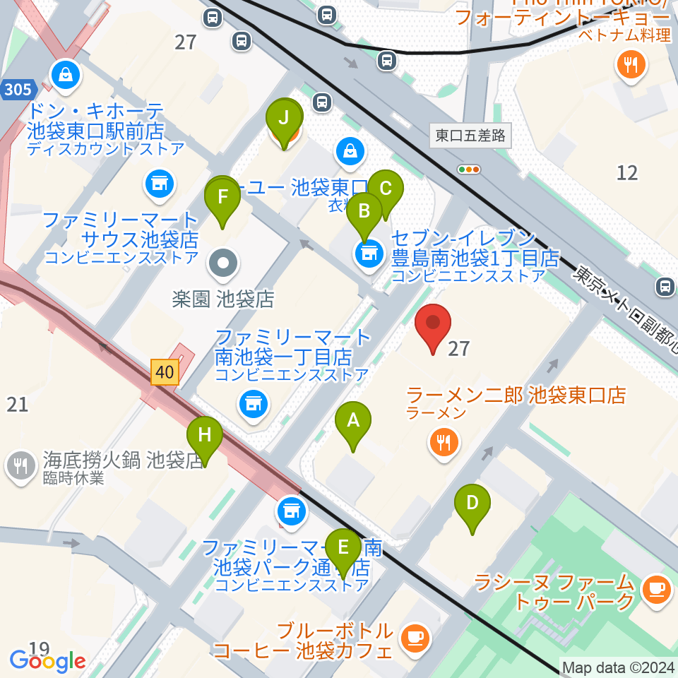 クロサワバイオリン池袋店周辺のカフェ一覧地図