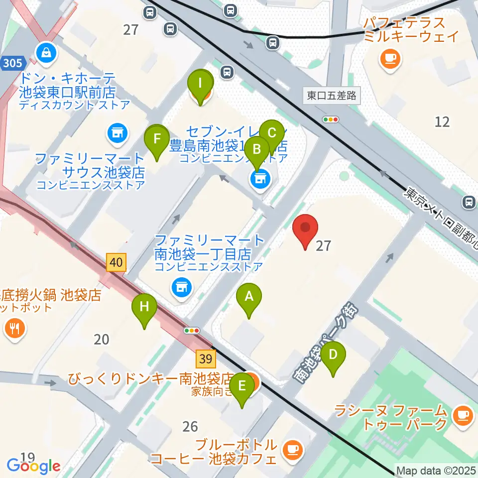 クロサワバイオリン池袋店周辺のカフェ一覧地図