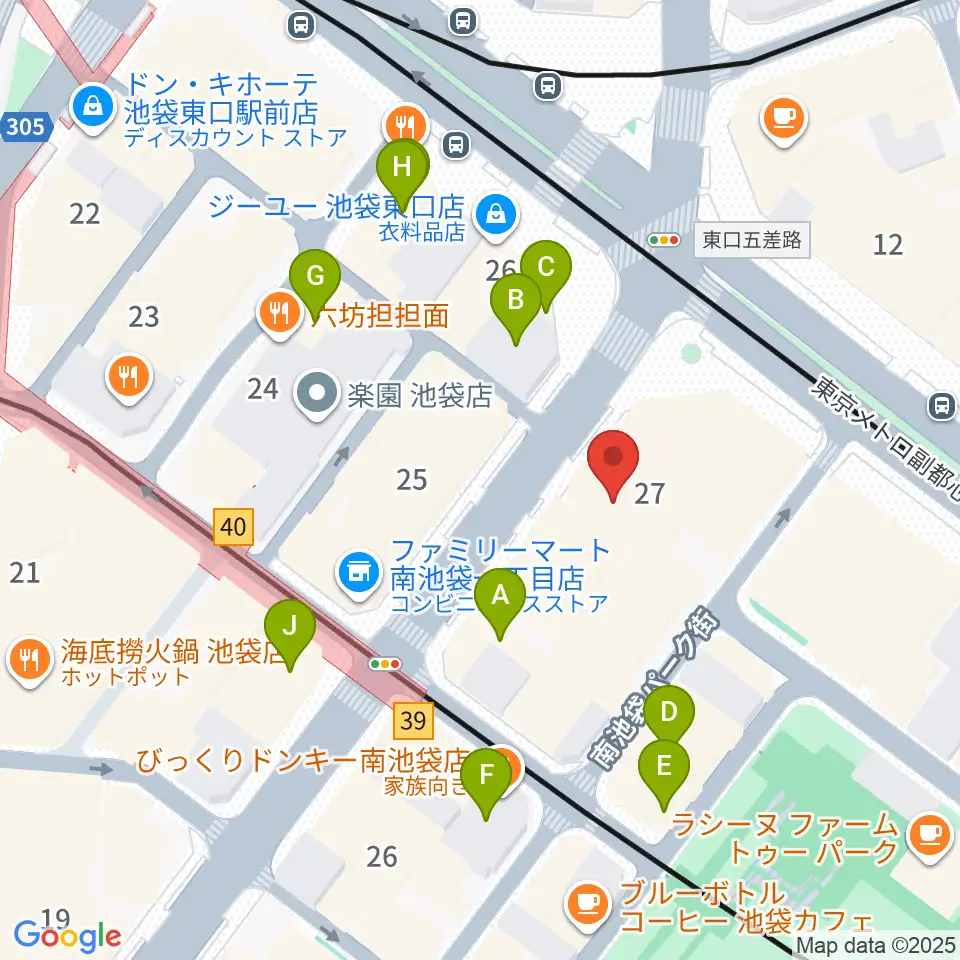 クロサワバイオリン池袋店周辺のカフェ一覧地図