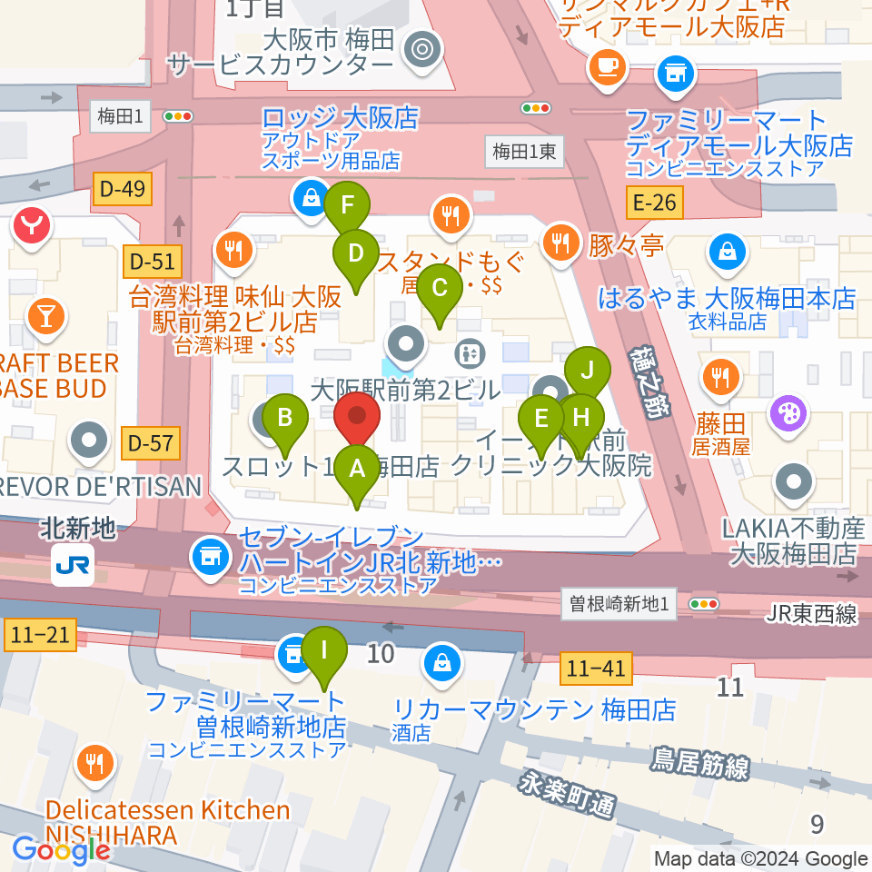 三木楽器ローブラスセンター周辺のカフェ一覧地図