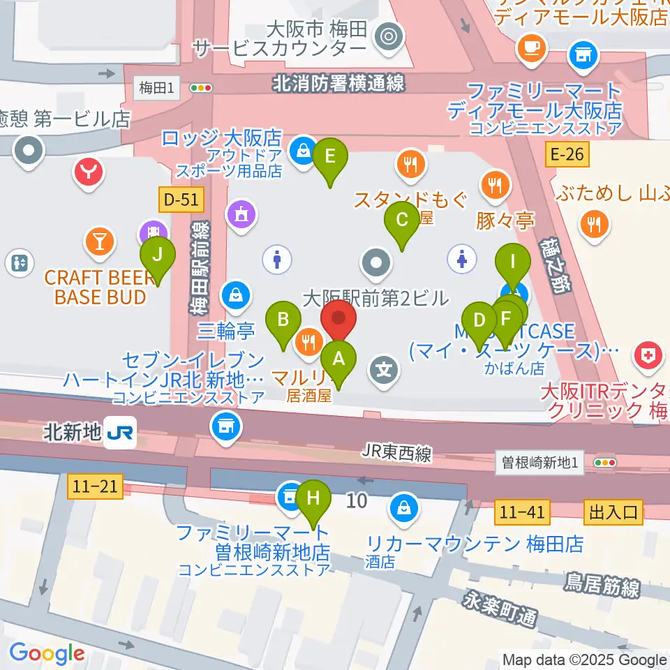 三木楽器ローブラスセンター周辺のカフェ一覧地図