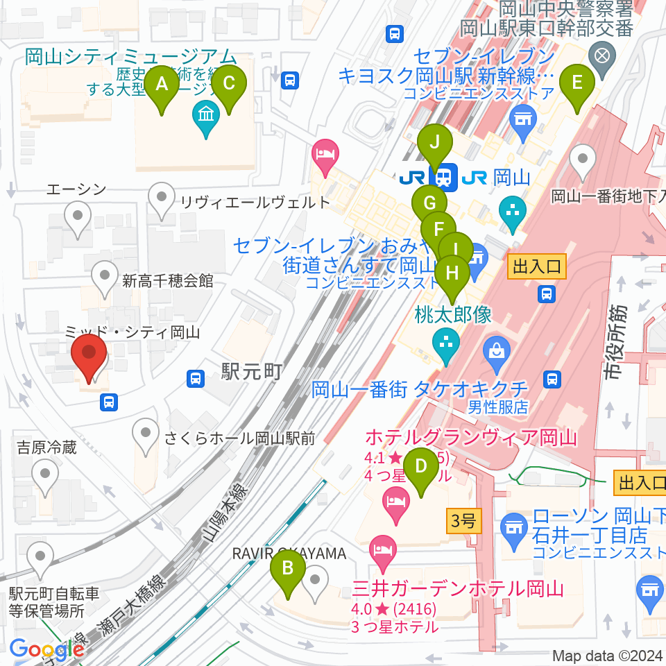 山陽こだま楽器 岡山西口店周辺のカフェ一覧地図