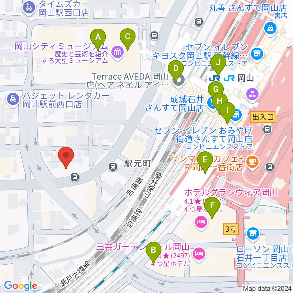 山陽こだま楽器 岡山西口店周辺のカフェ一覧地図