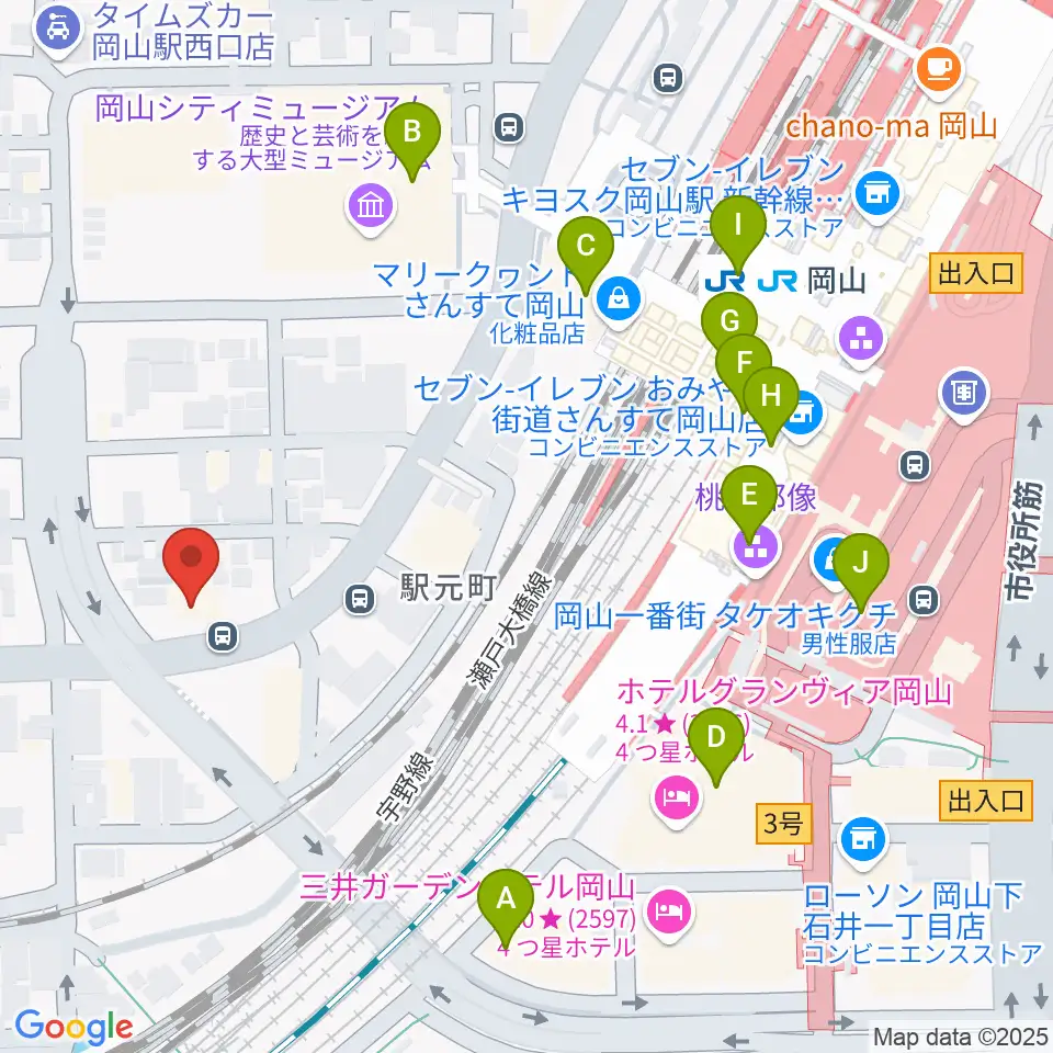 山陽こだま楽器 岡山西口店周辺のカフェ一覧地図