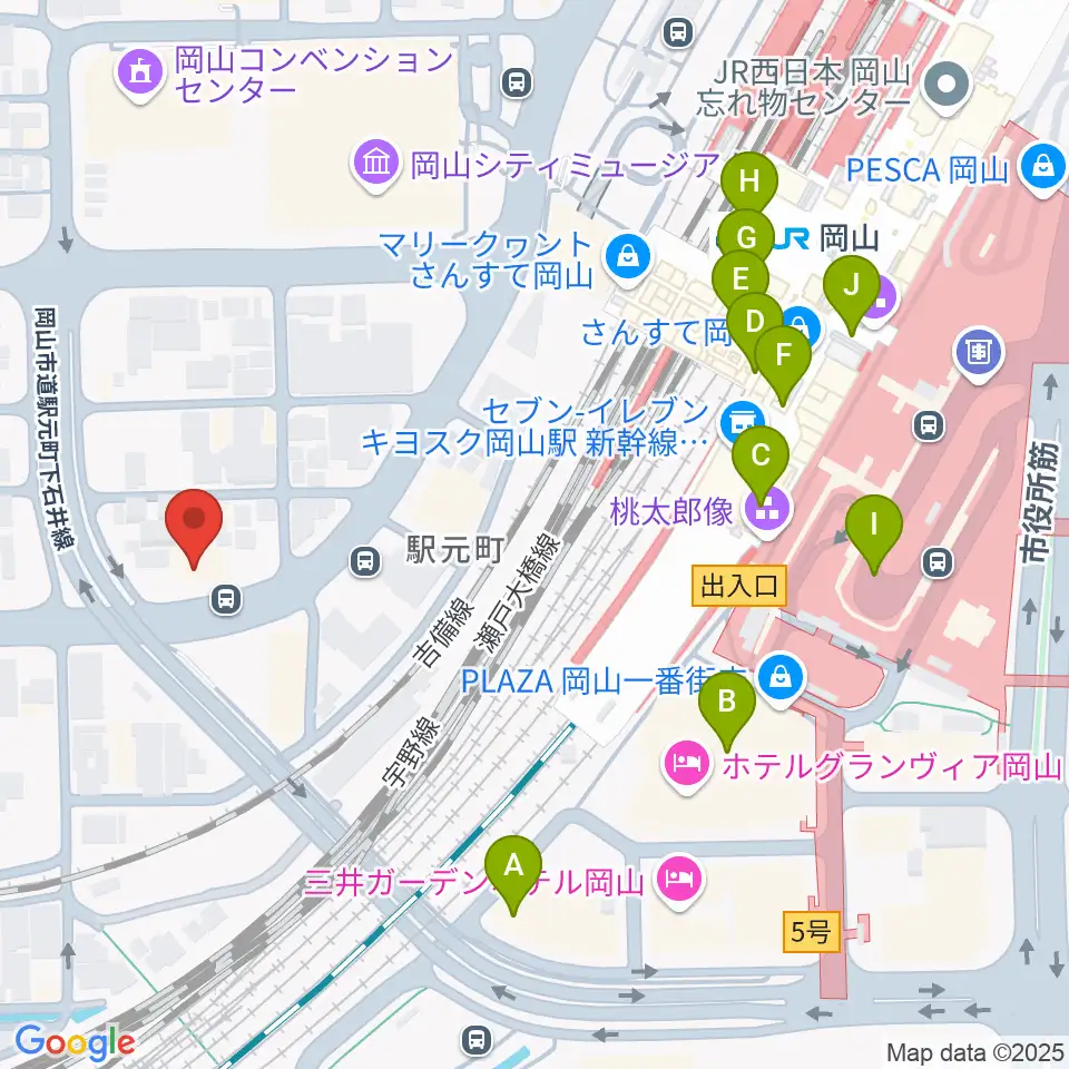 山陽こだま楽器 岡山西口店周辺のカフェ一覧地図