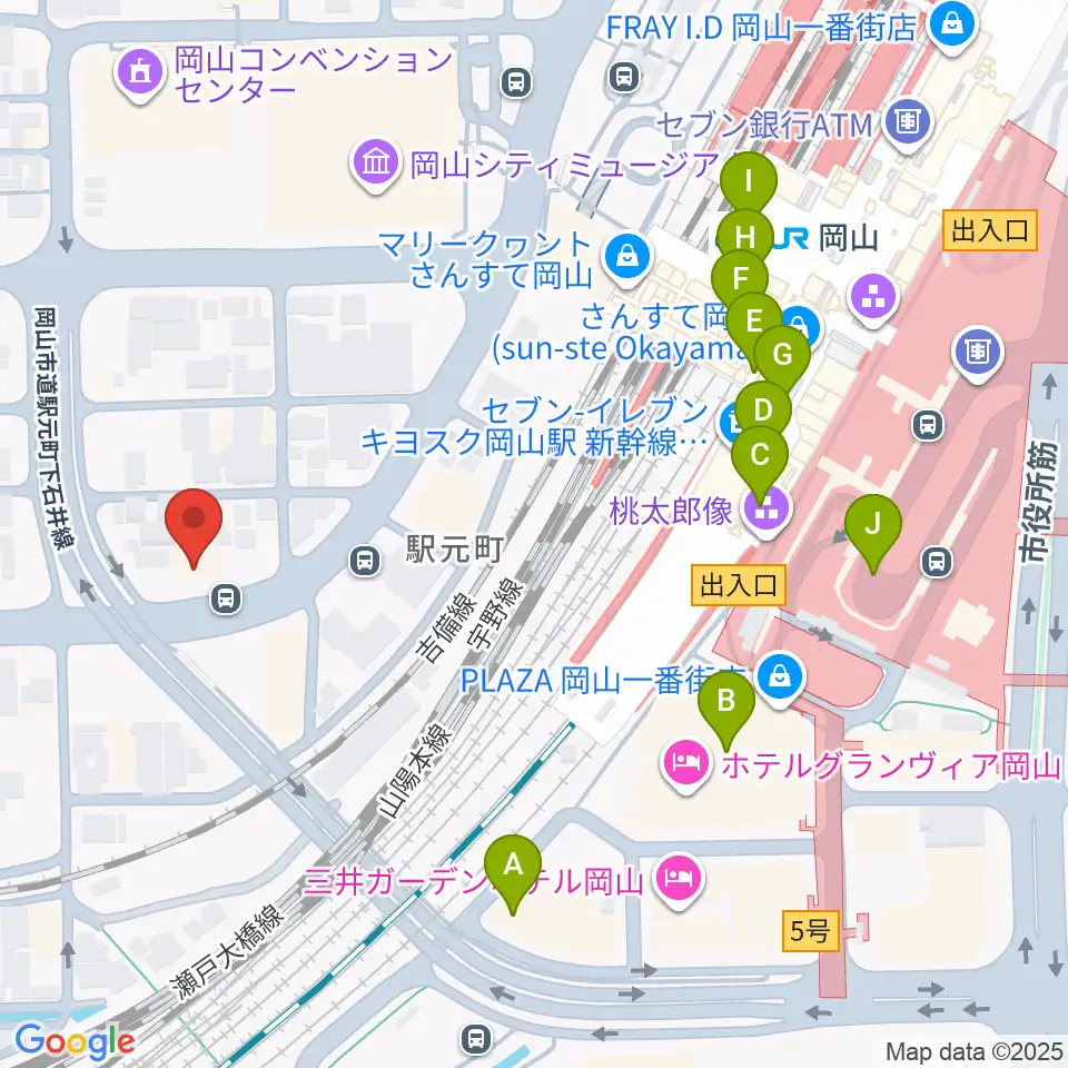 山陽こだま楽器 岡山西口店周辺のカフェ一覧地図