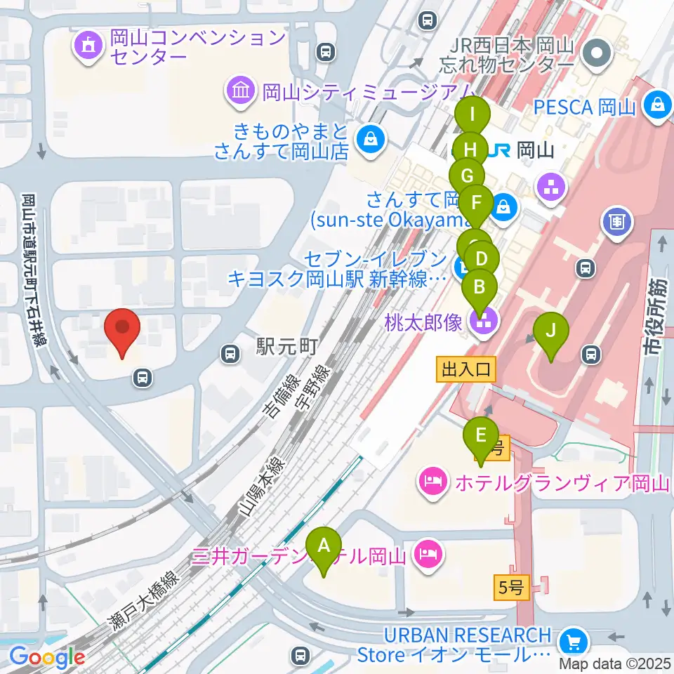 山陽こだま楽器 岡山西口店周辺のカフェ一覧地図