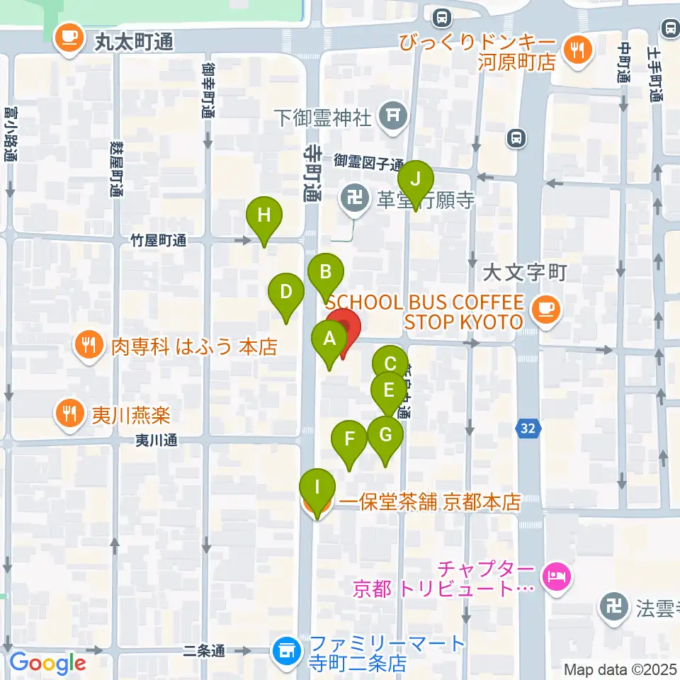 旭堂楽器店周辺のカフェ一覧地図