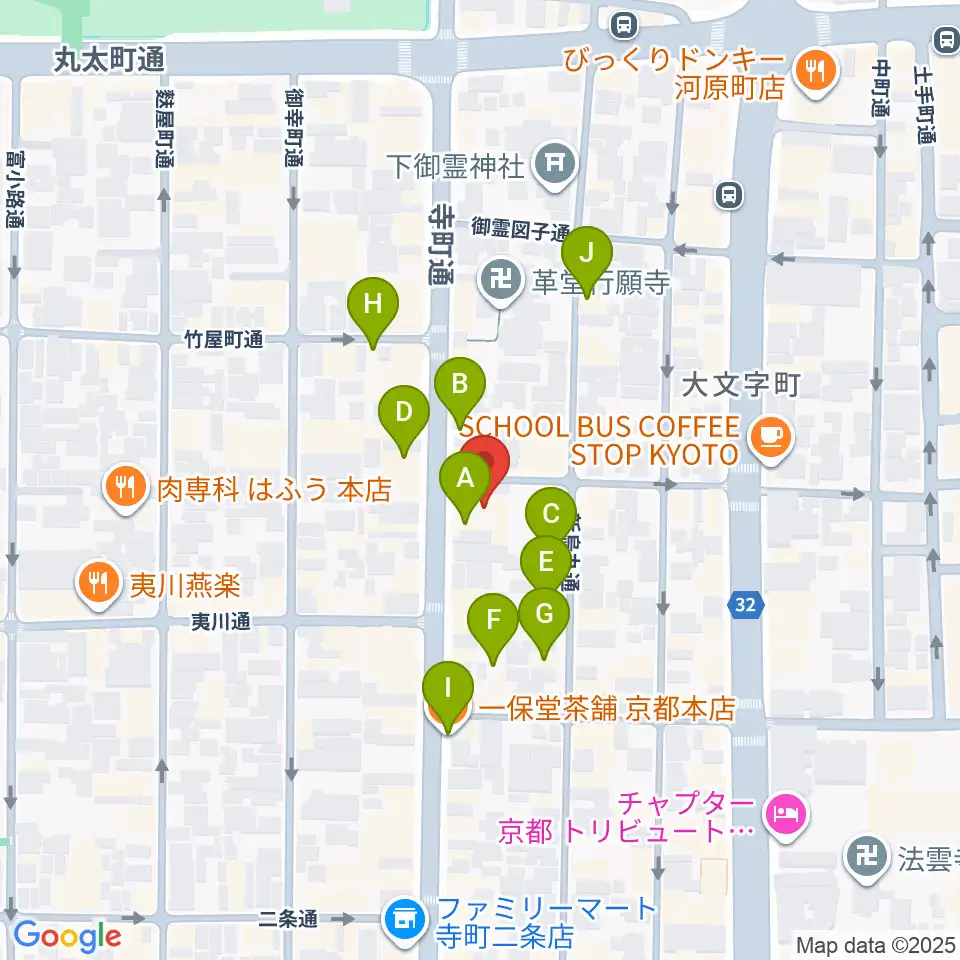 旭堂楽器店周辺のカフェ一覧地図
