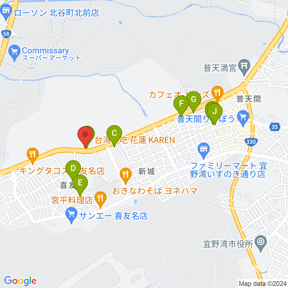 FMぎのわん周辺のカフェ一覧地図